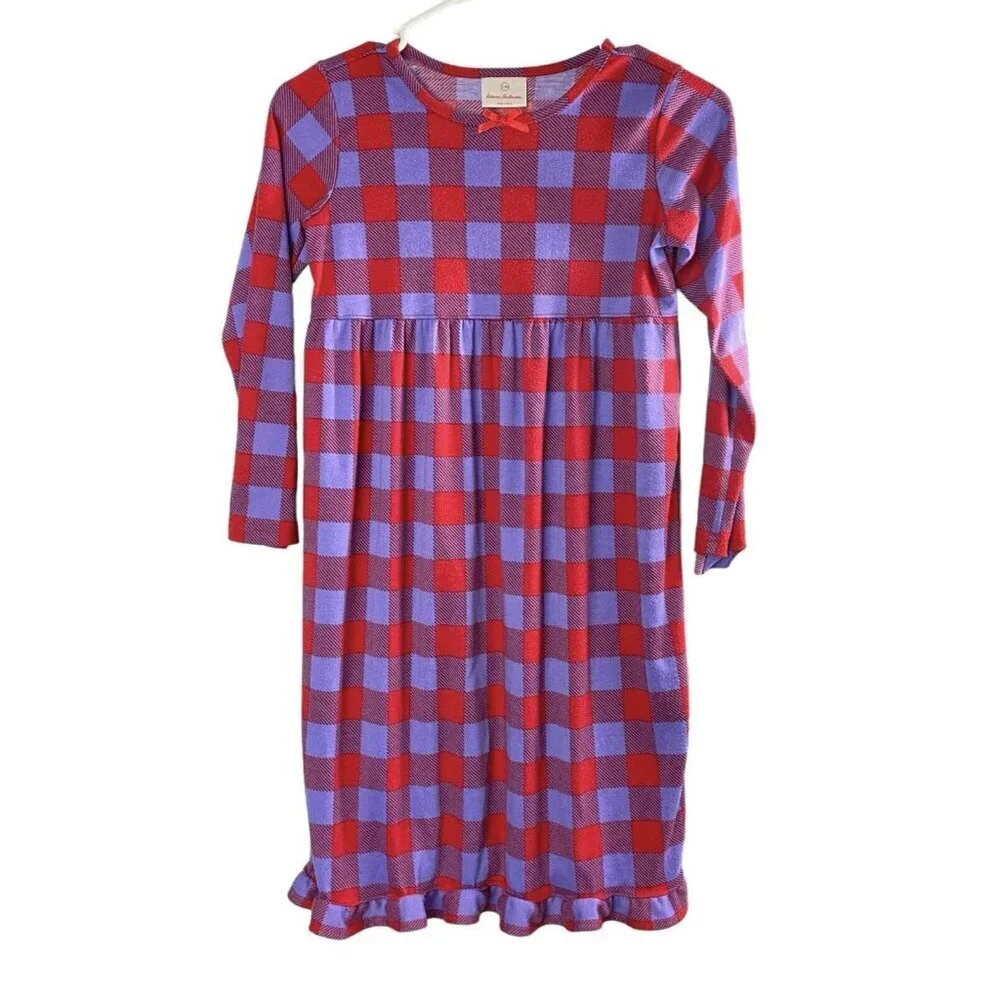 HANNA ANDERSON Girls Flannel Nightgown Size 130/8 Checker Purple Red 92-20‎
